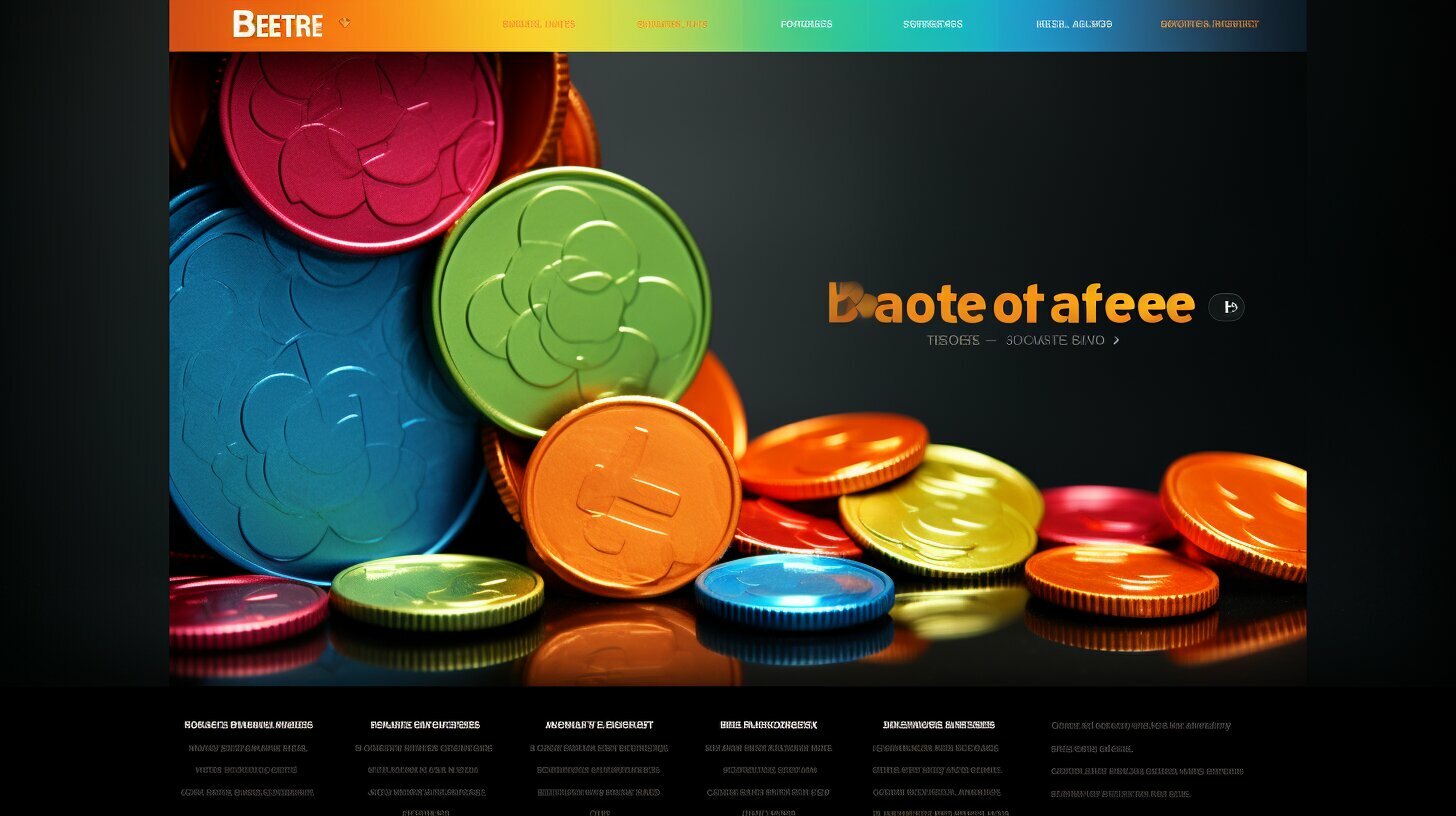Een kleurrijk websiteontwerp met munten op een zwarte achtergrond. Perfect voor een Betaalbare website.