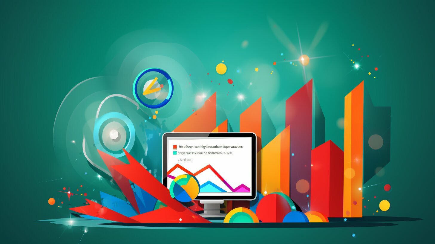 Een afbeelding van een computer met kleurrijke grafieken en diagrammen ter illustratie van het concept van het verbeteren van de ranking in de zoekresultaten van Google.