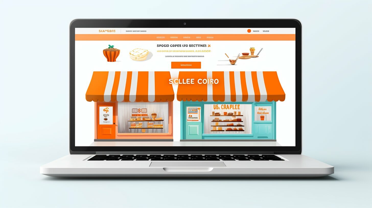 Een laptop met een oranje en wit Woocommerce-ontwerp erop.