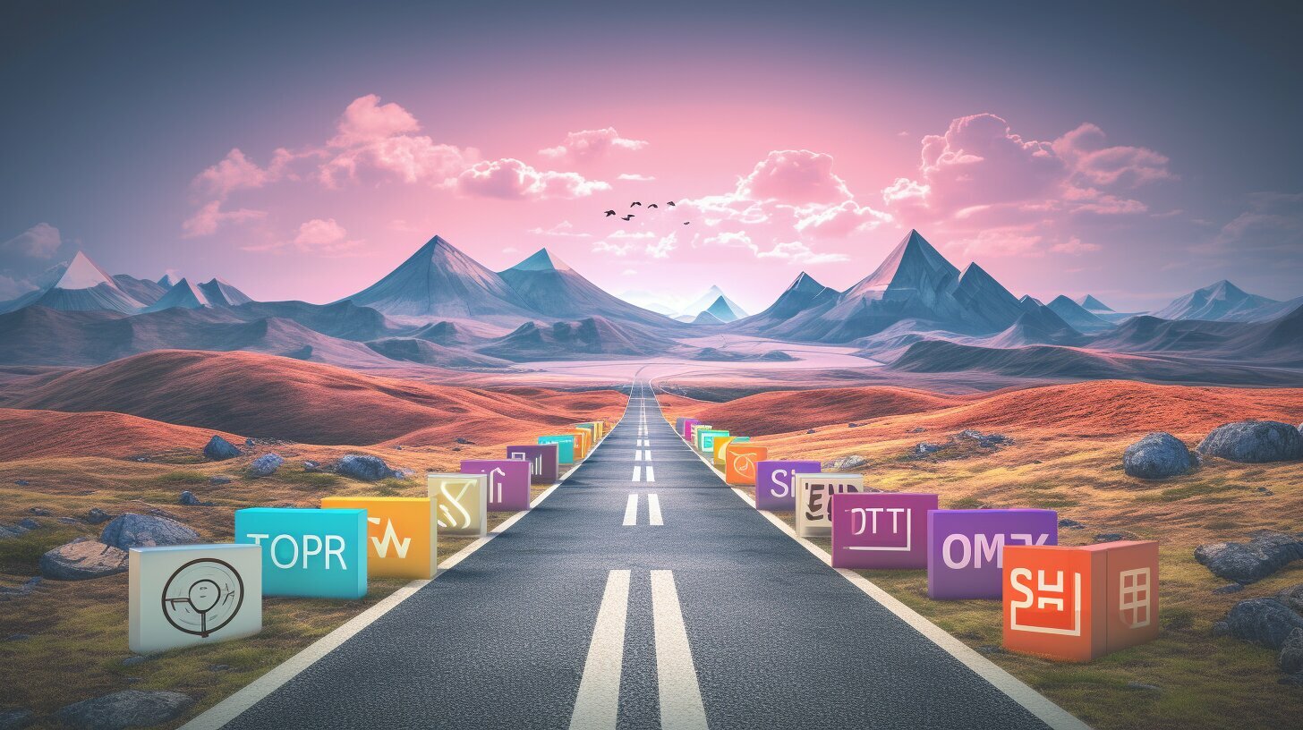 Een weg met kleurrijke blokken die naar een berg leidt die een zoekmachineoptimalisatie heeft ondergaan.